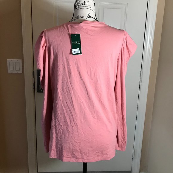 NWT Lauren Ralph Lauren Puffed Sleeve Top Pink - Picture 4 of 4